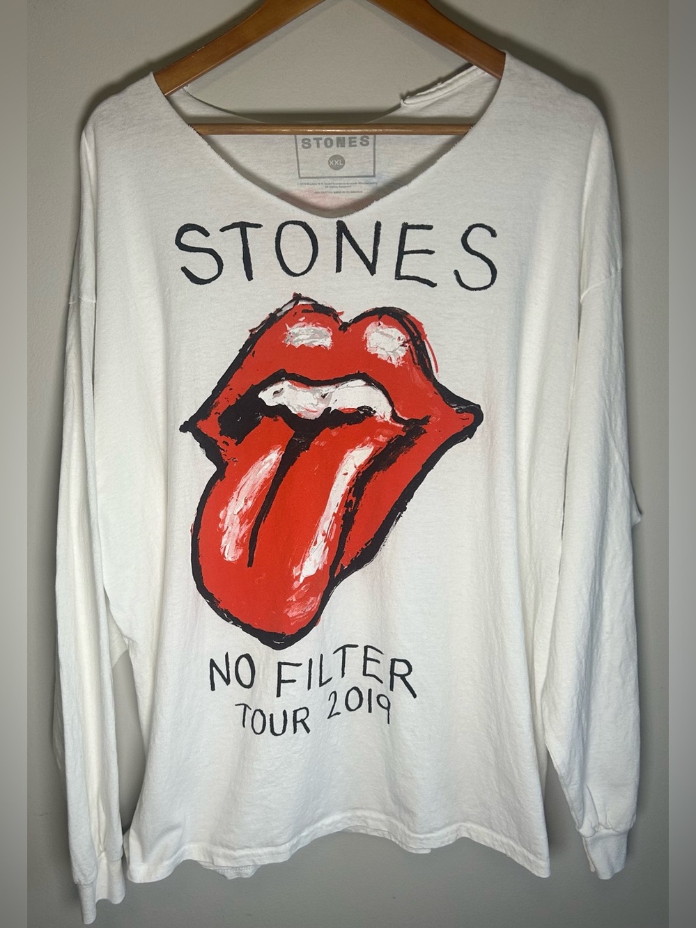 Rolling Stones No Filter Tour 2019 Long Sleeve Shirt Size XXL White Distressed